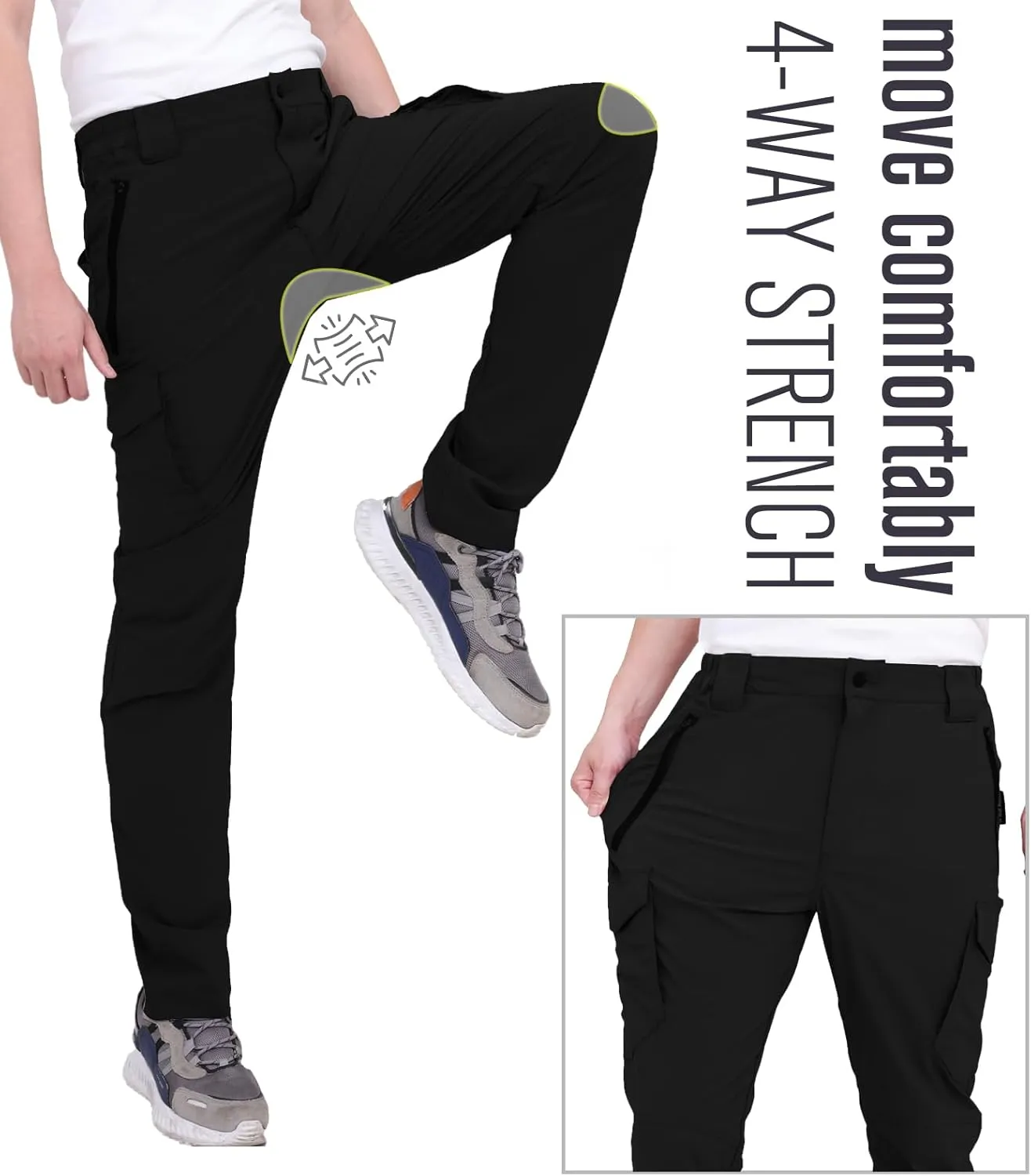 WORK IDEA Men's Hiking Pants Strench Waterproof Lightweight Outdoor Fishing Pants with Cargo Pockets