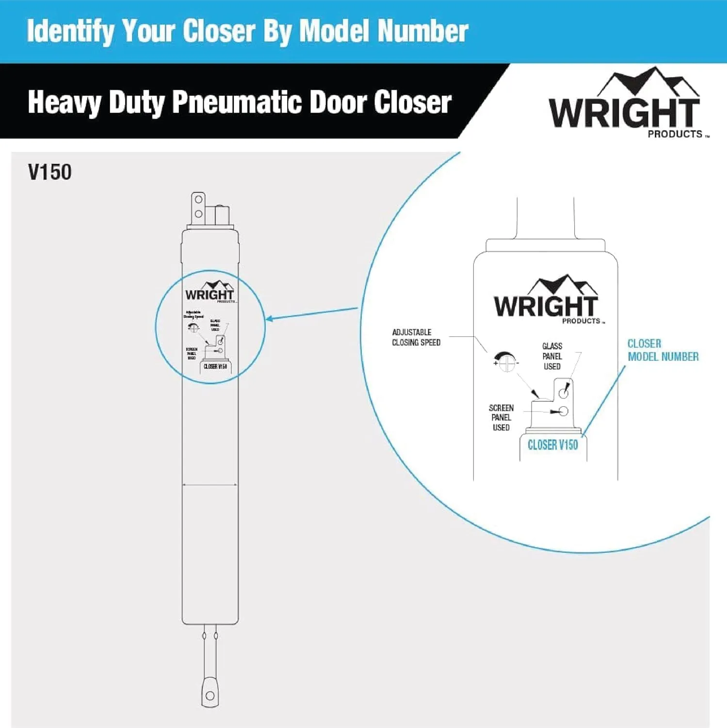 Wright Products V150 Heavy Duty Pneumatic Closer, Aluminum
