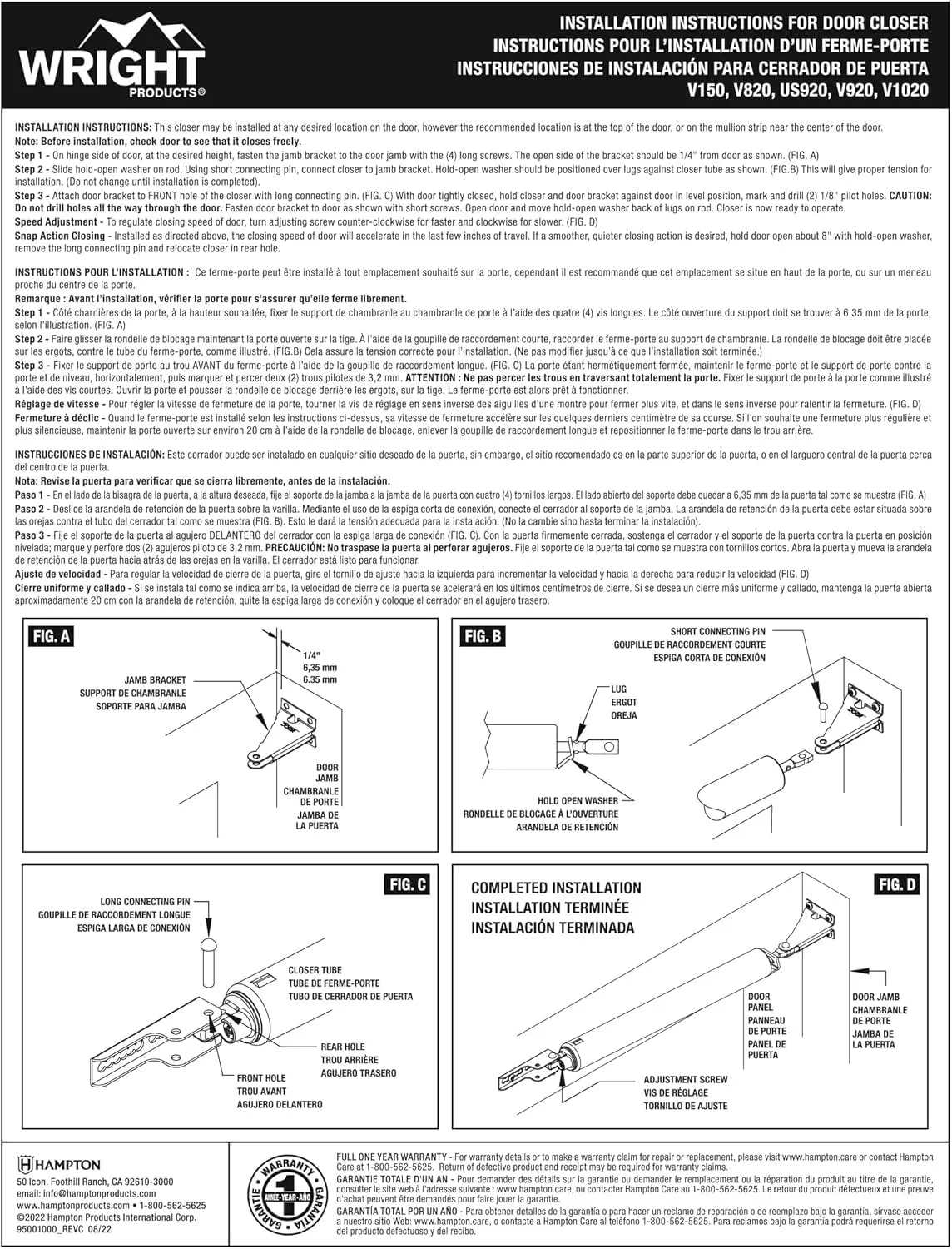 Wright Products V150 Heavy Duty Pneumatic Closer, Aluminum