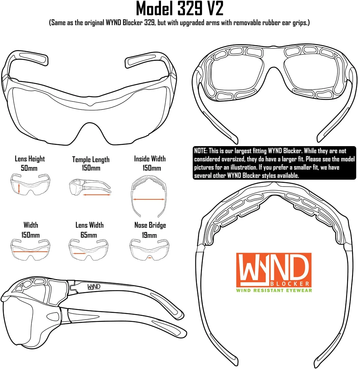 WYND Blocker Large Motorcycle Riding Glasses Extreme Sports Wrap Sunglasses