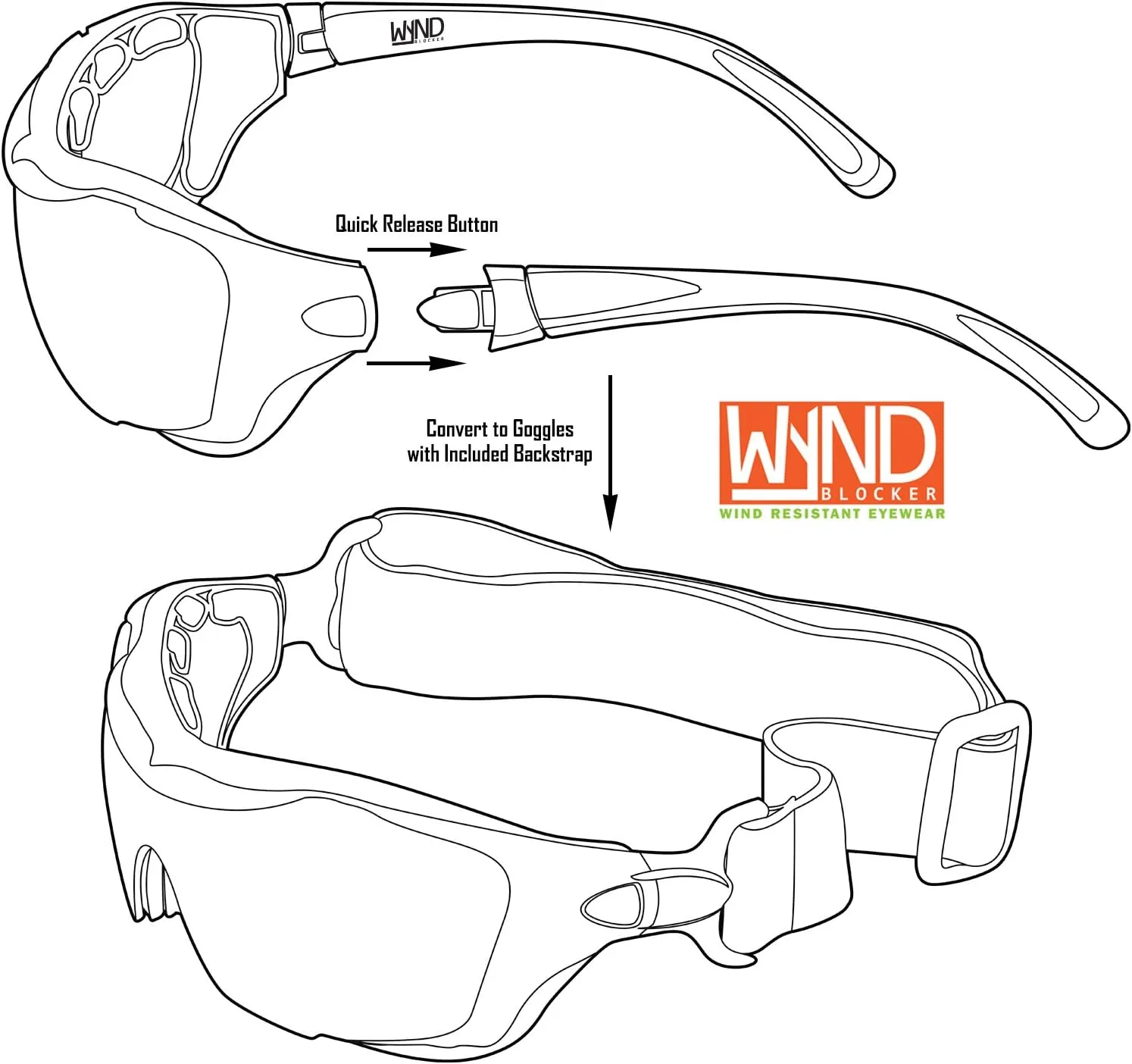WYND Blocker Large Motorcycle Riding Glasses Extreme Sports Wrap Sunglasses