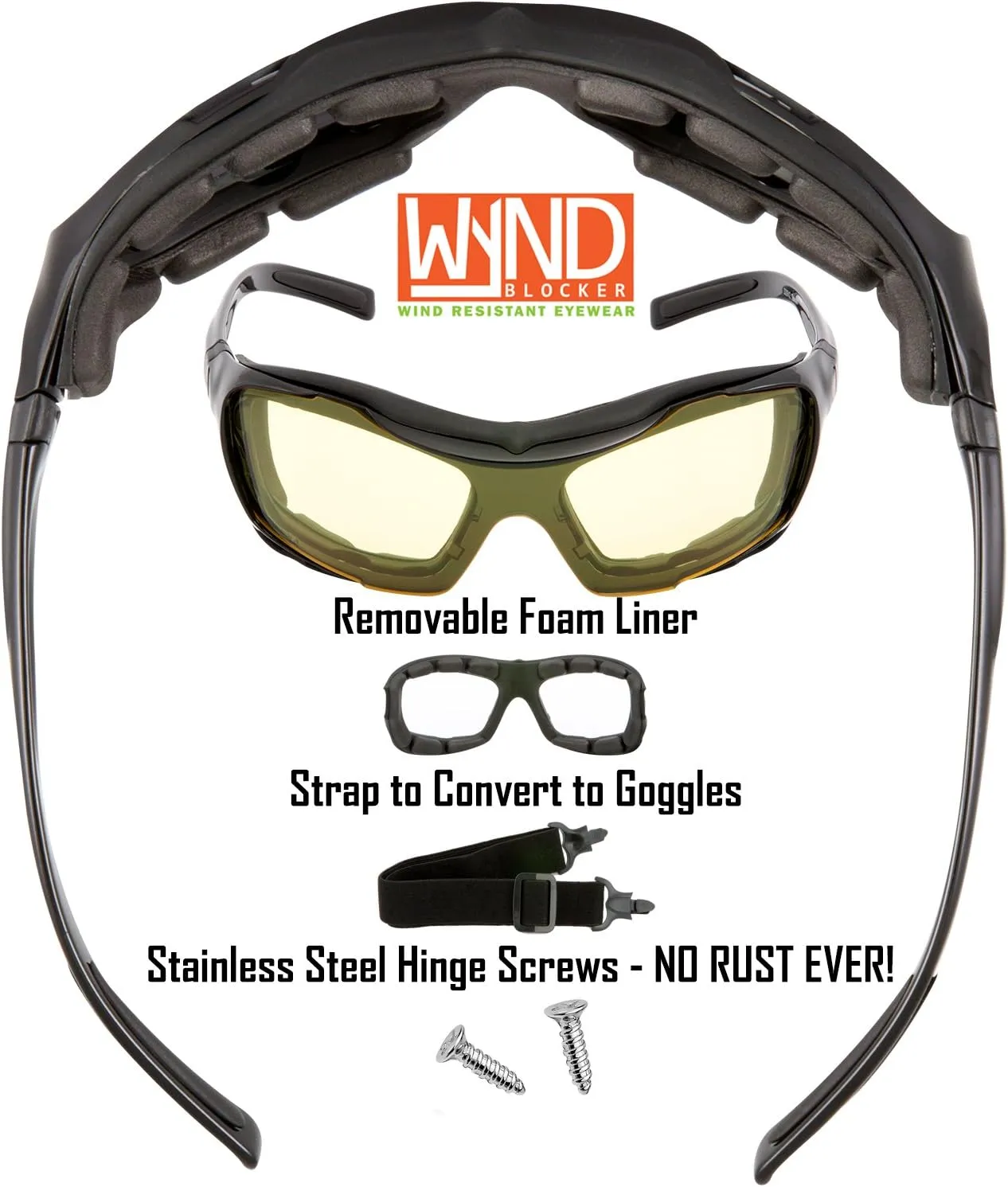 WYND Blocker Large Motorcycle Riding Glasses Extreme Sports Wrap Sunglasses