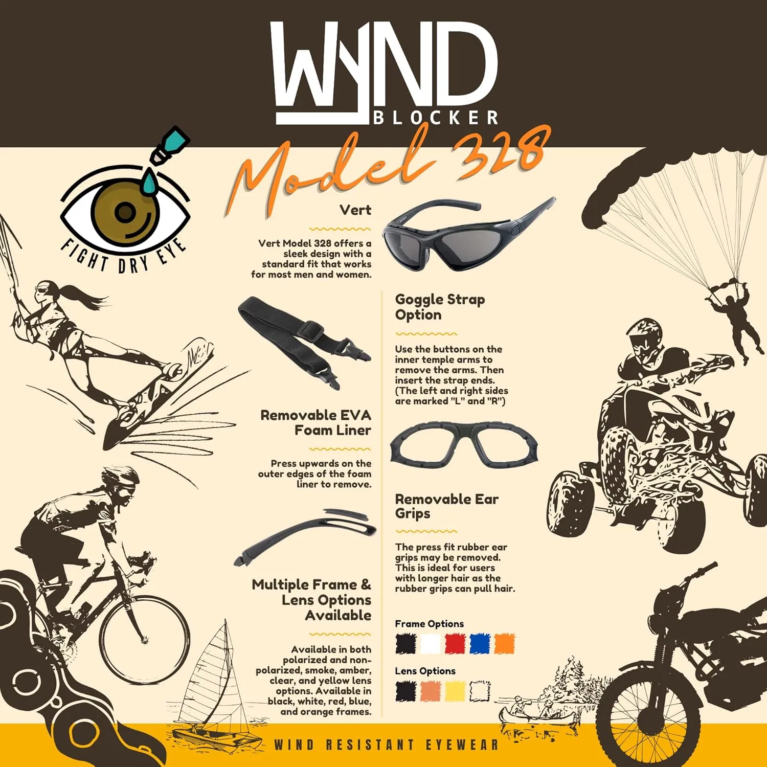 WYND Blocker Vert Motorcycle & Boating Sports Wrap Around Polarized Sunglasses