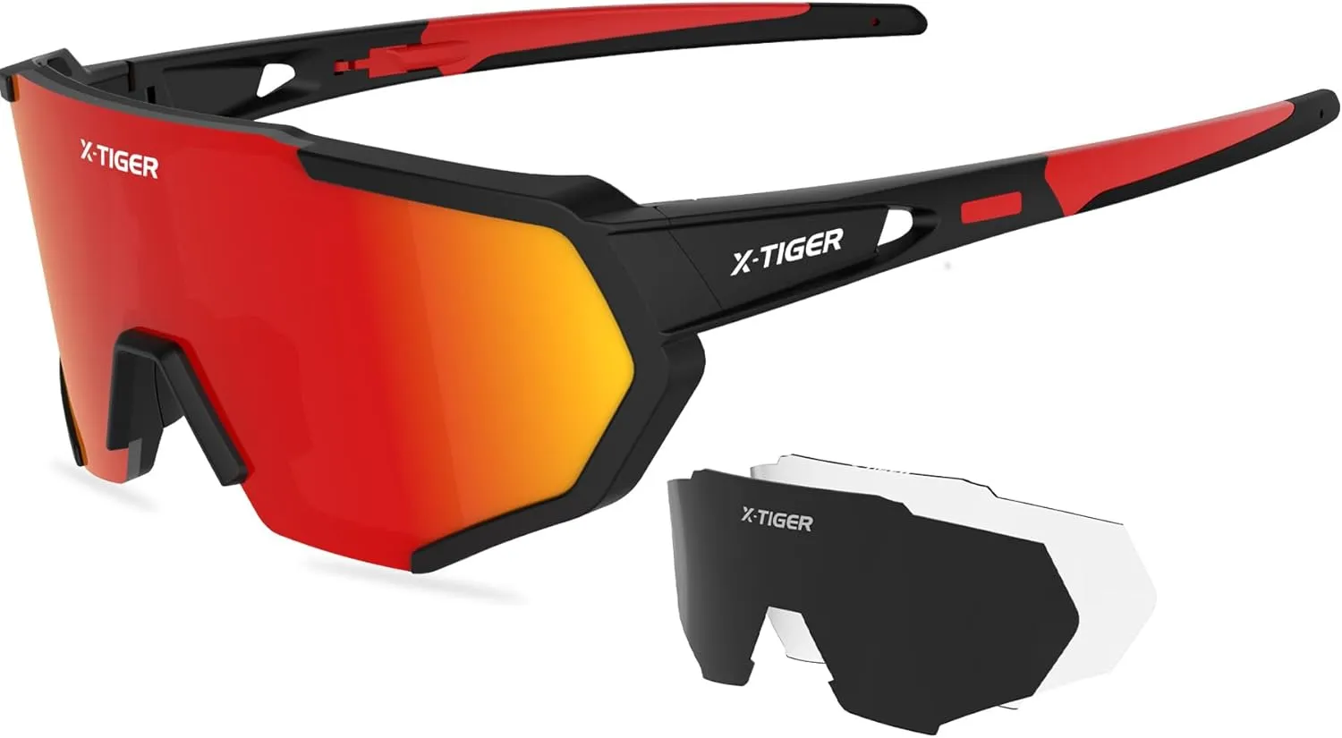 X-TIGER Polarized Sports Sunglasses with 5 Interchangeable Lenses,Mens Womens Cycling Bike Glasses,Baseball Running Fishing