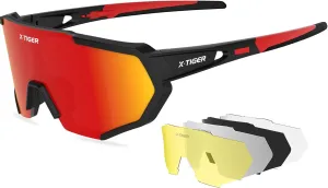 X-TIGER Polarized Sports Sunglasses with 5 Interchangeable Lenses,Mens Womens Cycling Bike Glasses,Baseball Running Fishing