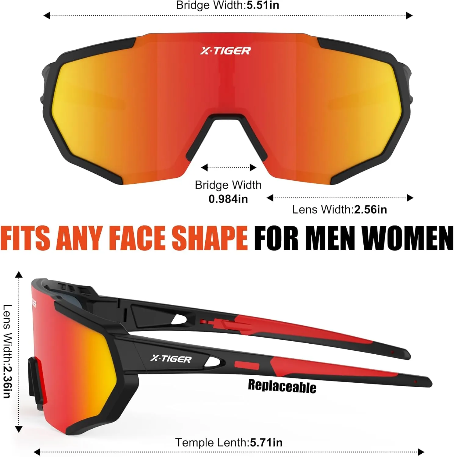 X-TIGER Polarized Sports Sunglasses with 5 Interchangeable Lenses,Mens Womens Cycling Bike Glasses,Baseball Running Fishing