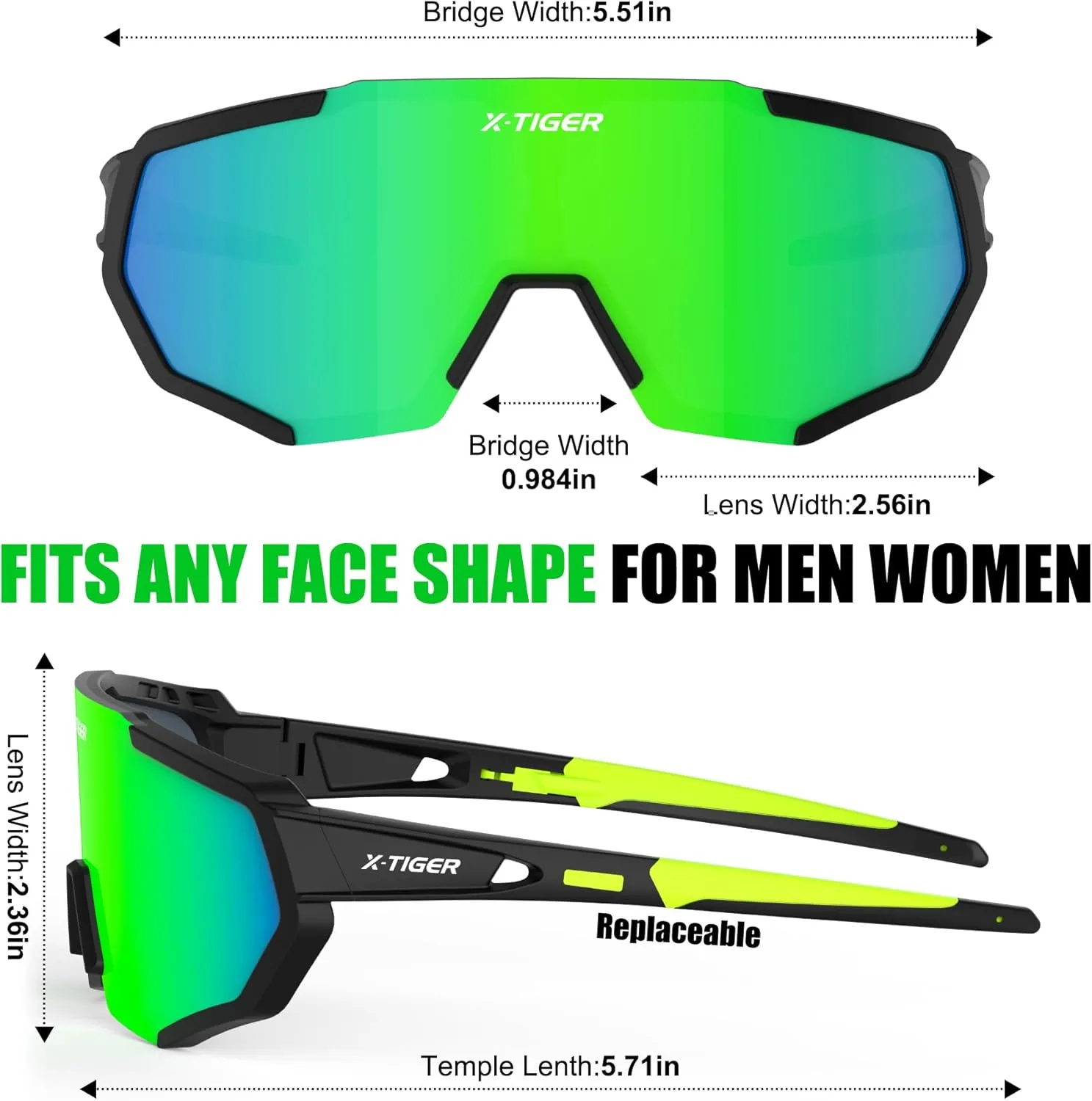 X-TIGER Polarized Sports Sunglasses with 5 Interchangeable Lenses,Mens Womens Cycling Bike Glasses,Baseball Running Fishing