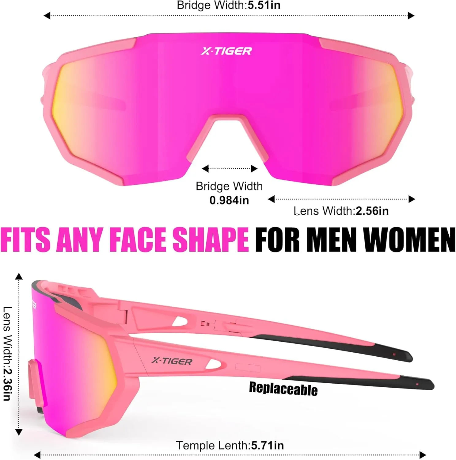 X-TIGER Polarized Sports Sunglasses with 5 Interchangeable Lenses,Mens Womens Cycling Bike Glasses,Baseball Running Fishing