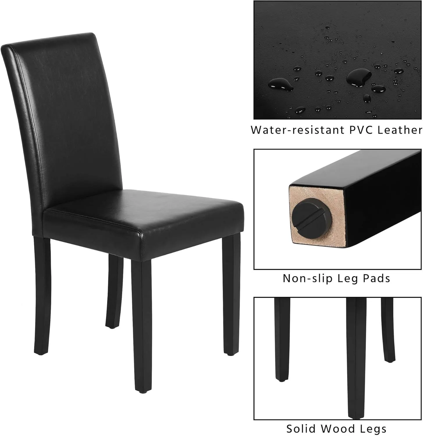 Yaheetech Dining Chairs Set of 4 PU Leather Upholstered Parsons Dining Chairs with Solid Wood Legs for Kitchen/Living Room/Restaurant, Modern Style, Black