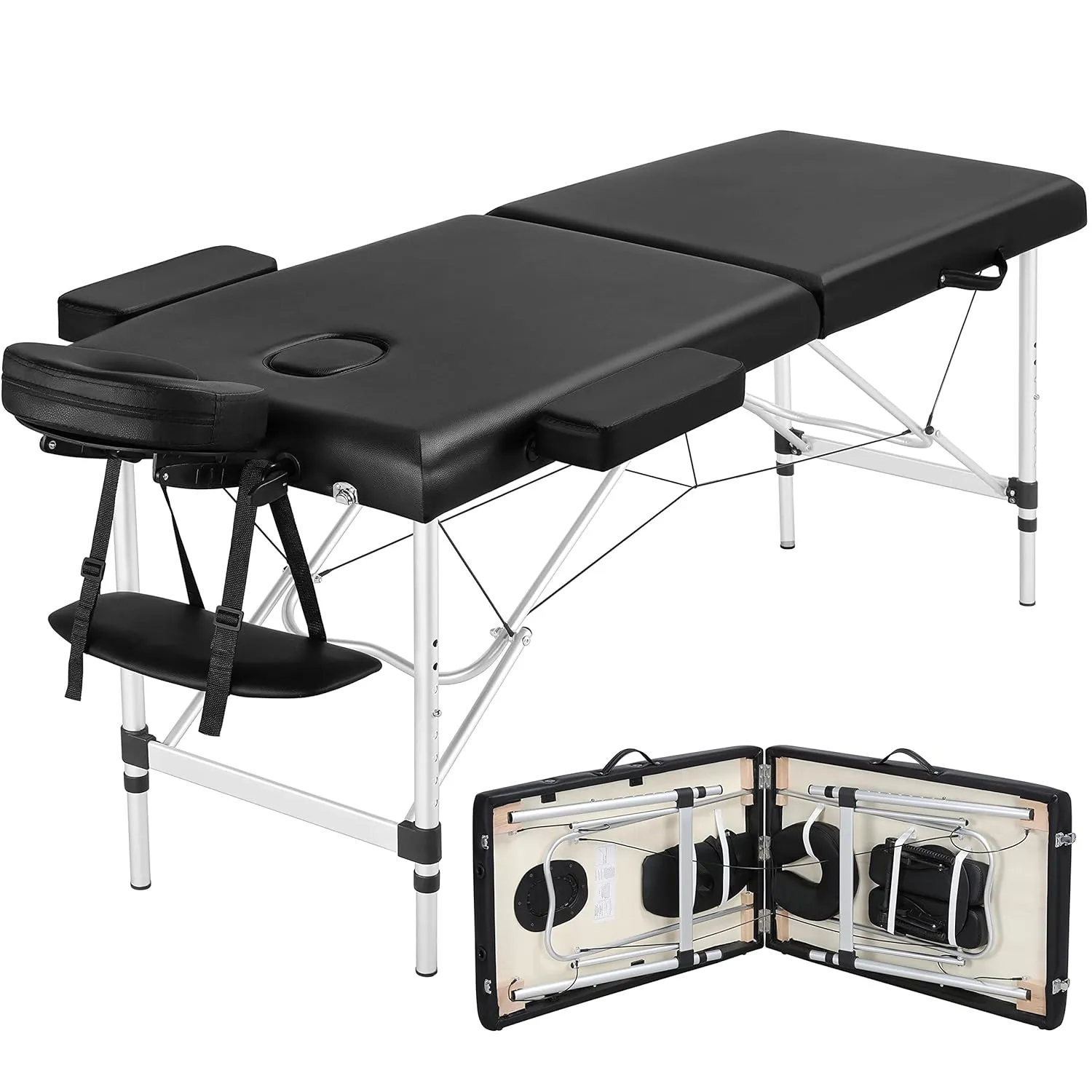 Yaheetech Massage Tables Portable Massage Bed Aluminium Height Adjustable Facial Salon Tattoo Bed with Non-Woven Bag, 24 inch Width Black