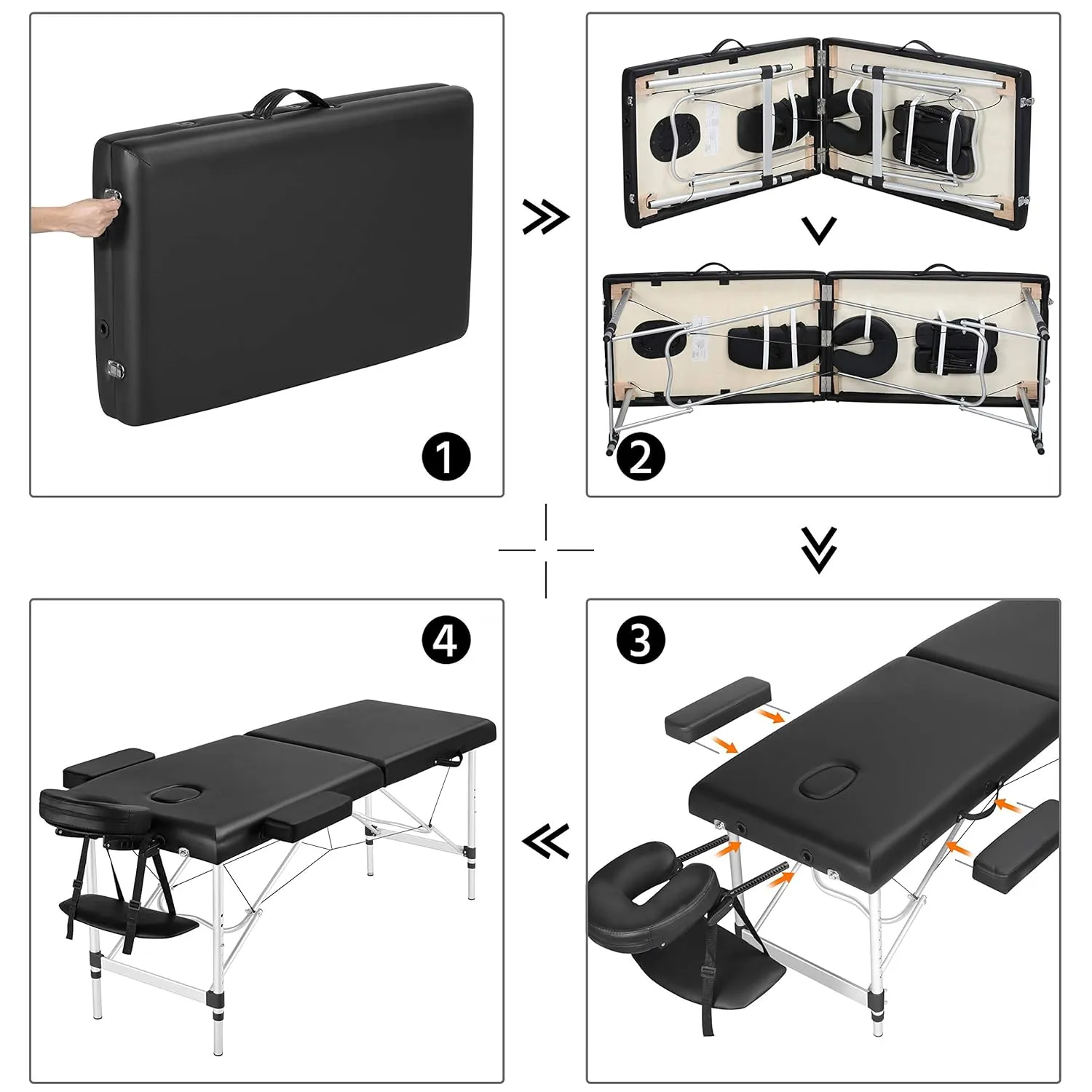 Yaheetech Massage Tables Portable Massage Bed Aluminium Height Adjustable Facial Salon Tattoo Bed with Non-Woven Bag, 24 inch Width Black