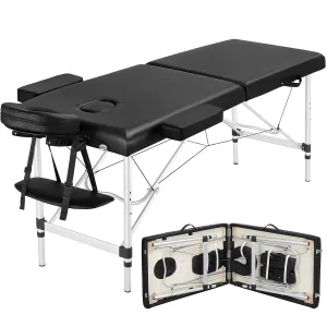 Yaheetech Massage Tables Portable Massage Bed Aluminium Height Adjustable Facial Salon Tattoo Bed with Non-Woven Bag, 24 inch Width Black