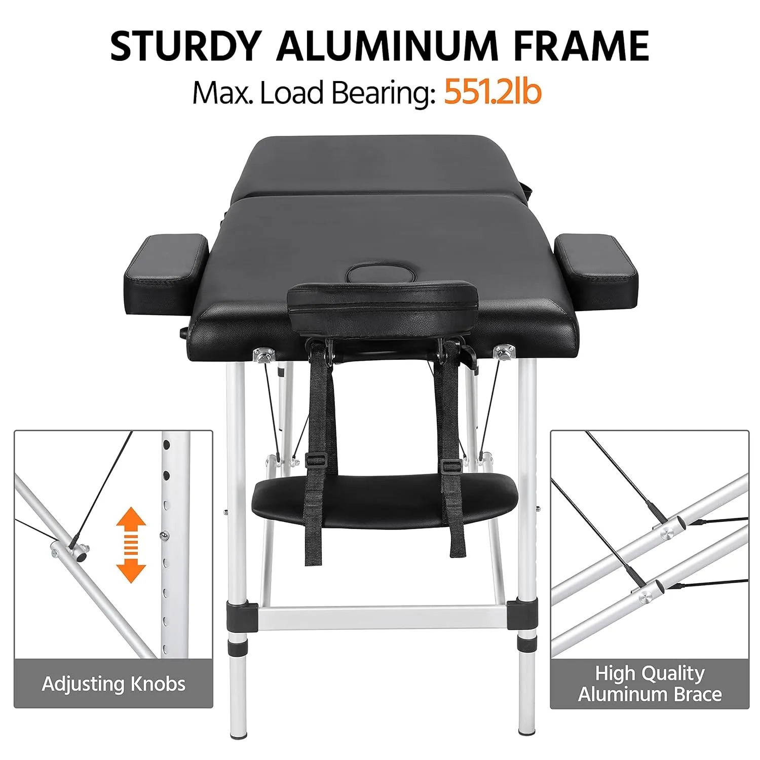 Yaheetech Massage Tables Portable Massage Bed Aluminium Height Adjustable Facial Salon Tattoo Bed with Non-Woven Bag, 24 inch Width Black