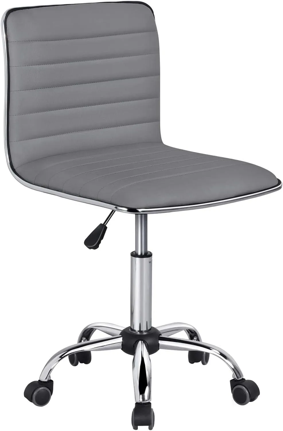Yaheetech PU Leather Ribbed Armless Task Office Chair, Adjustable Low Back Executive Chair with Wheels Gray