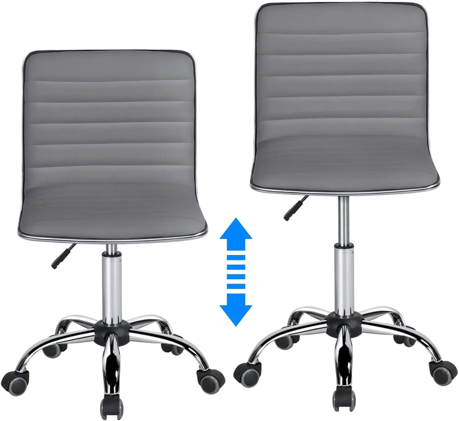 Yaheetech PU Leather Ribbed Armless Task Office Chair, Adjustable Low Back Executive Chair with Wheels Gray