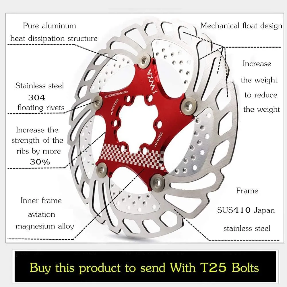 YBEKI Premium Floating Disc Brake Rotor (140/160/180/203mm) - 7075-T6 Aircraft Aluminum Core & Stainless Steel - 72° 6-Bolt Design for MTB/Road/BMX - 0.08mm Precision & Enhanced Heat Dissipation