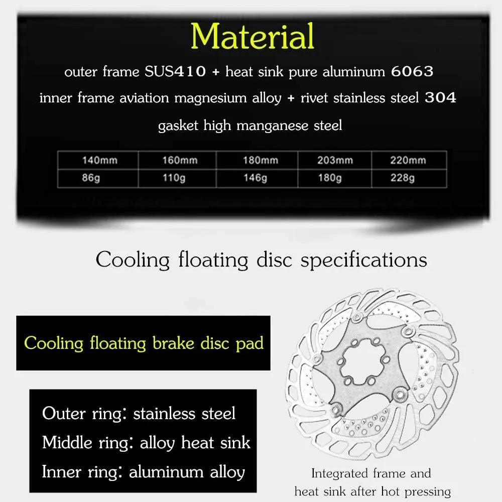 YBEKI Premium Floating Disc Brake Rotor (140/160/180/203mm) - 7075-T6 Aircraft Aluminum Core & Stainless Steel - 72° 6-Bolt Design for MTB/Road/BMX - 0.08mm Precision & Enhanced Heat Dissipation