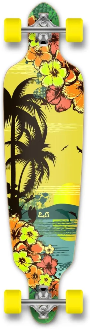 Yocaher Beach Series Complete Drop Through Skateboards Longboard w/Black Widow Premium 80A Grip Tape Aluminum Truck ABEC-9 Bearing 70mm Skateboard Wheels