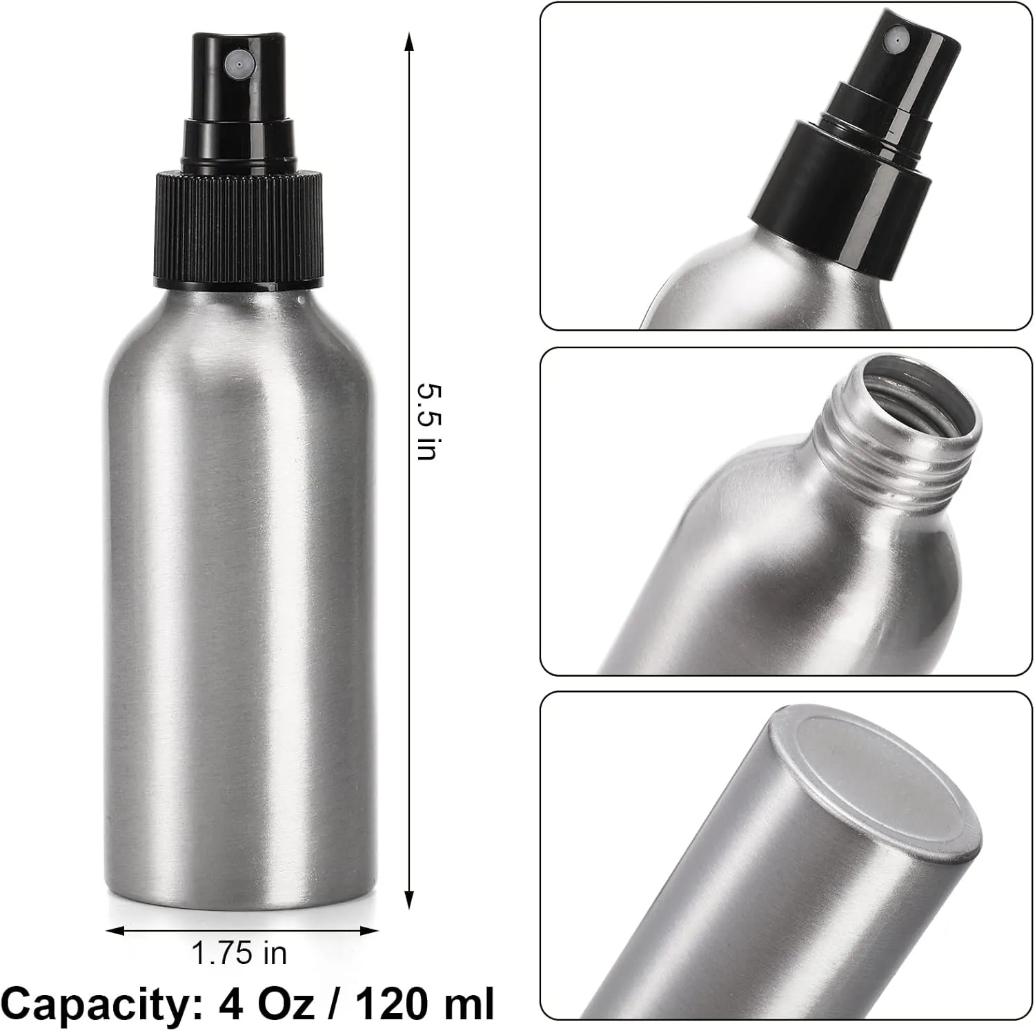 Youeon 12 Pack 4 Oz Fine Mist Spray Bottles, Reusable Aluminum Empty Spray Bottles, Small Refillable Bottle for Travel, Cosmetic, Perfume, Toner, Essential Oil Storage, Leak Proof