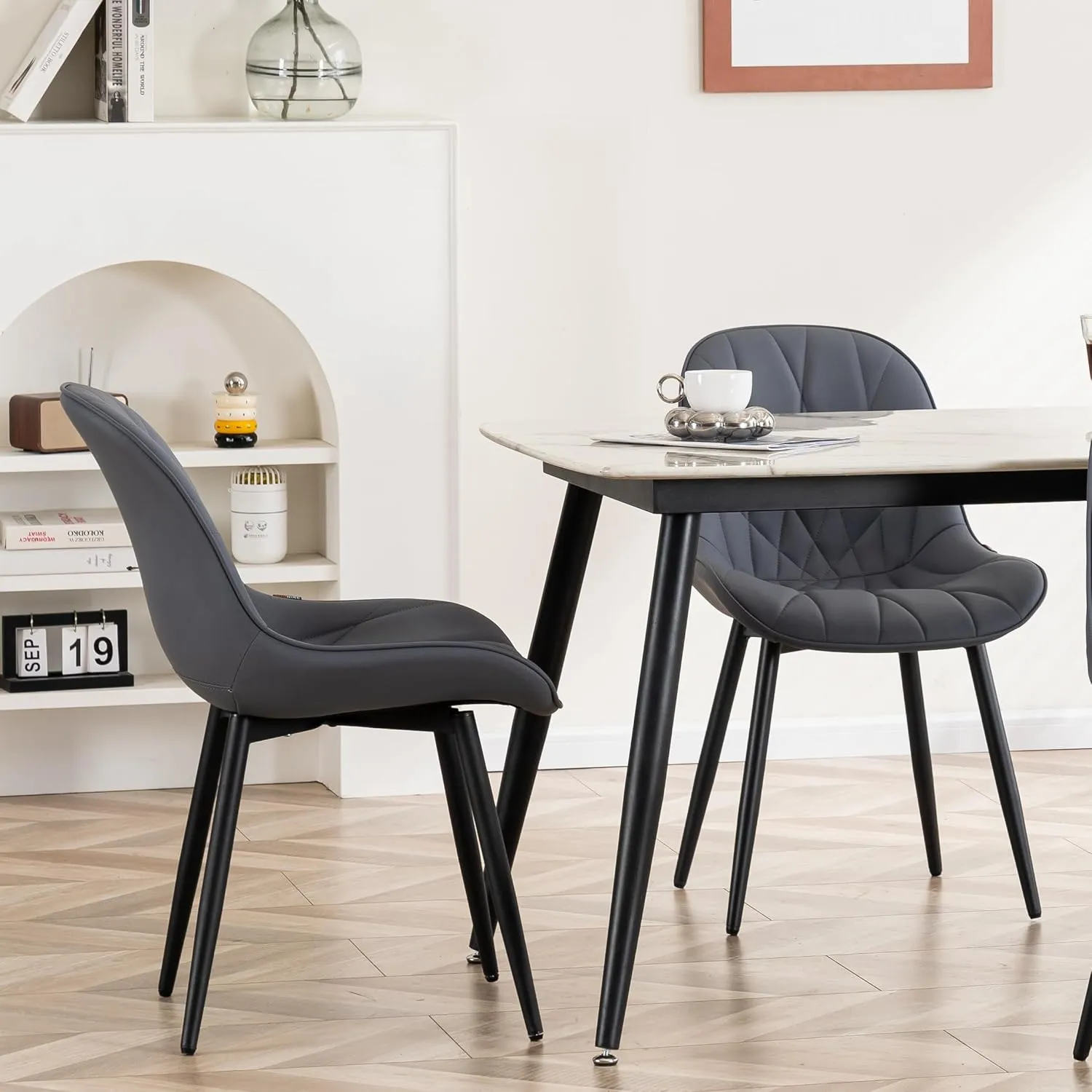 YOUNIKE Dining Chairs Set of 2, Purple-Tinted Gray Elegant Kitchen & Dining Room Chairs, Modern Faux Leather Padded Dining Chair, Armless Bedroom Side Chair