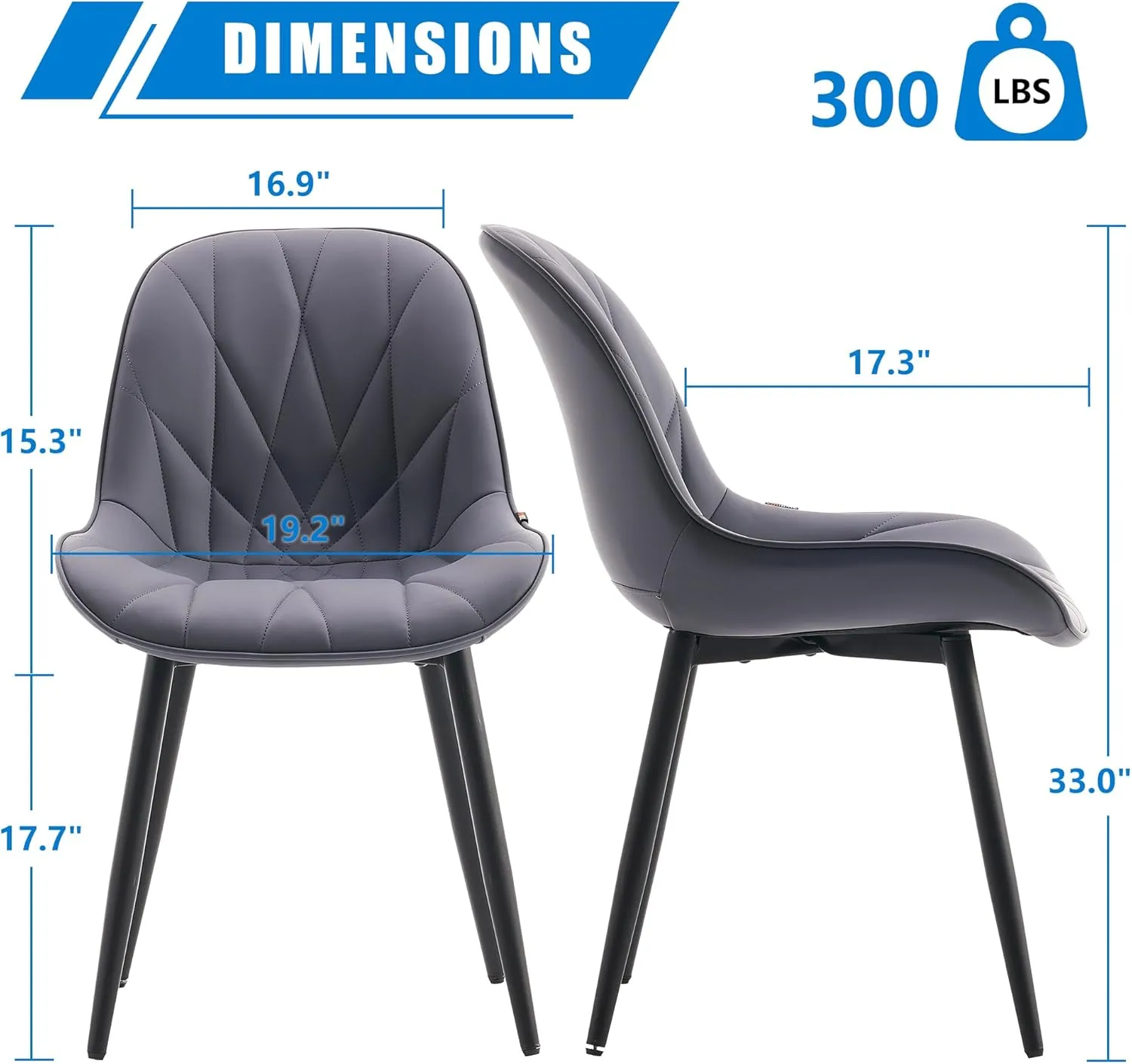YOUNIKE Dining Chairs Set of 2, Purple-Tinted Gray Elegant Kitchen & Dining Room Chairs, Modern Faux Leather Padded Dining Chair, Armless Bedroom Side Chair