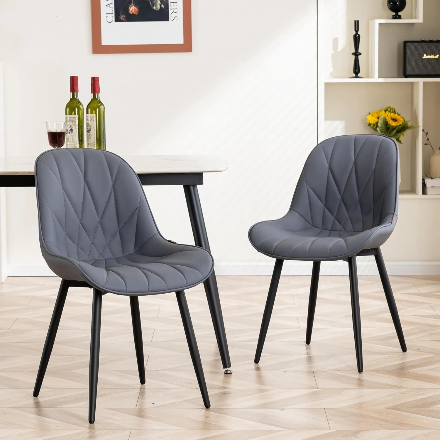 YOUNIKE Dining Chairs Set of 2, Purple-Tinted Gray Elegant Kitchen & Dining Room Chairs, Modern Faux Leather Padded Dining Chair, Armless Bedroom Side Chair