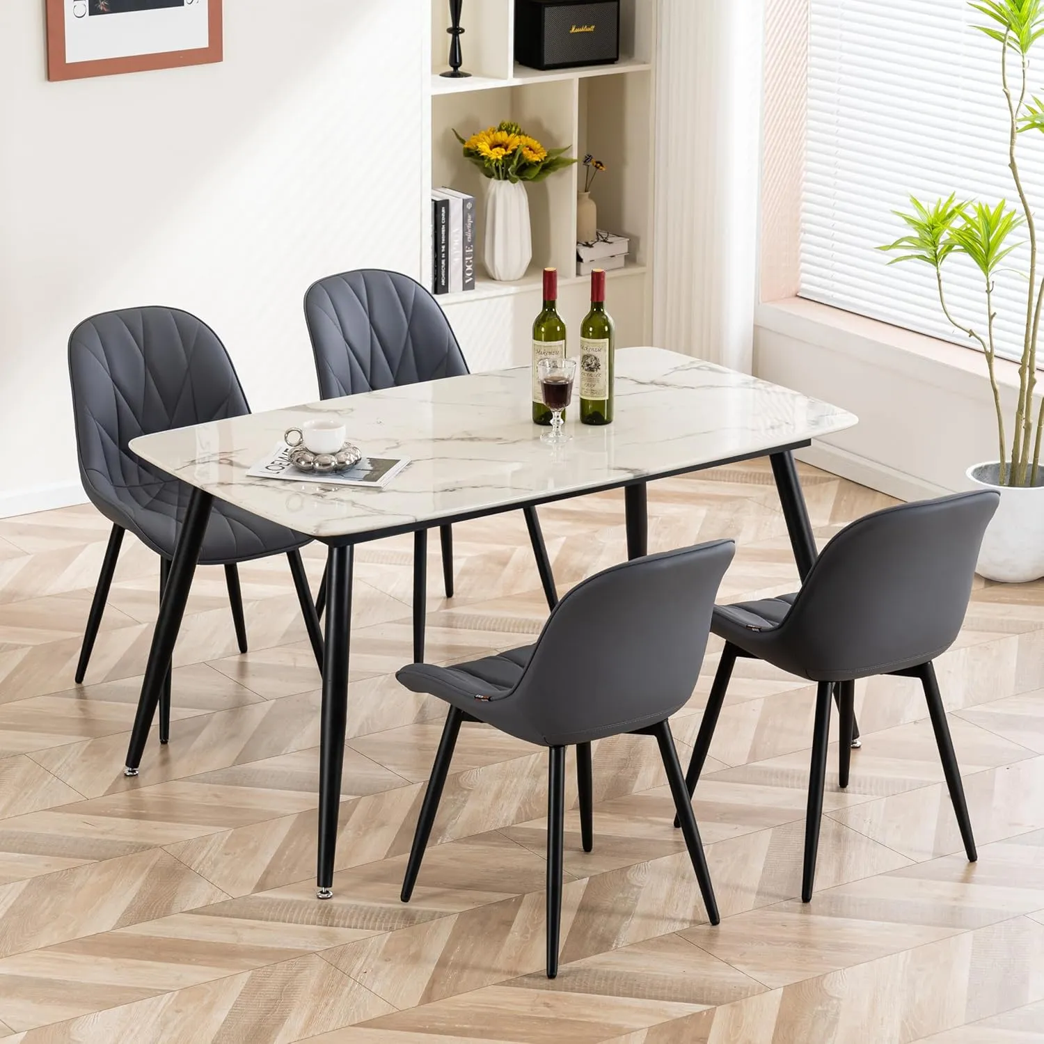YOUNIKE Dining Chairs Set of 2, Purple-Tinted Gray Elegant Kitchen & Dining Room Chairs, Modern Faux Leather Padded Dining Chair, Armless Bedroom Side Chair
