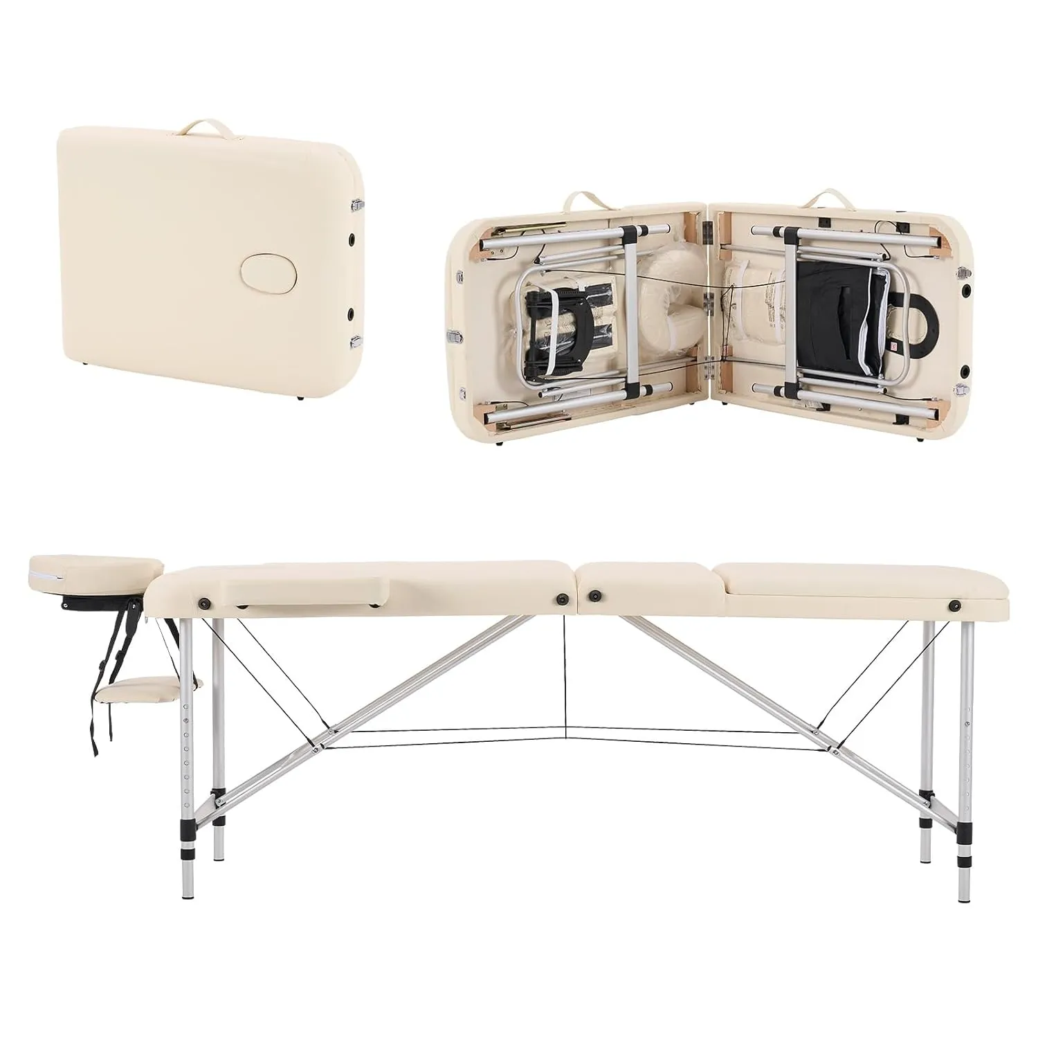 YOUNIKE Massage Tables Portable Lash Bed for Eyelash Extensions Professional Aluminum 3 Folding Lightweight Height Adjustable Facial Spa Beauty Salon Tattoo Home White