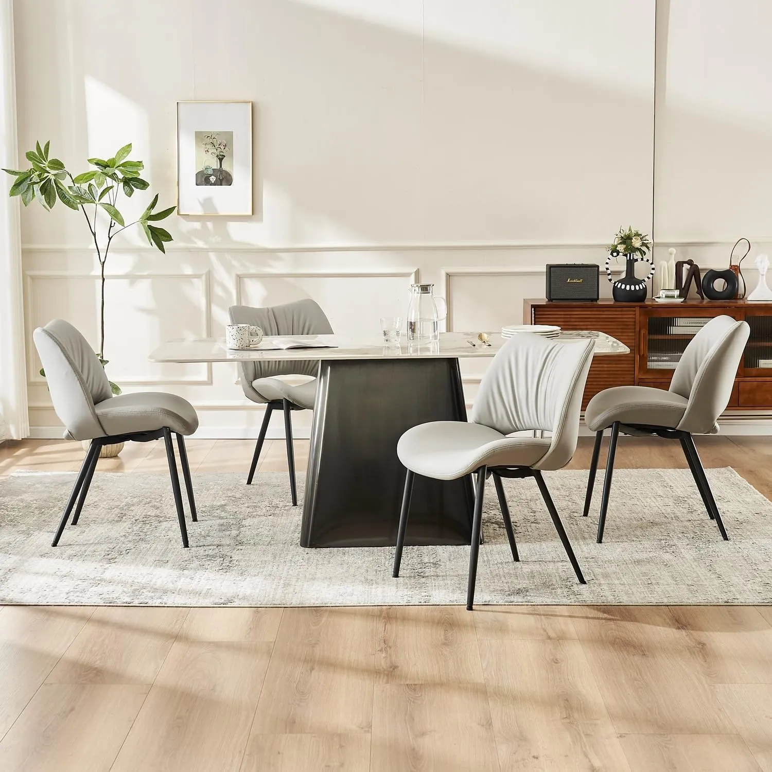 YOUTASTE Dining Chairs Set of 2 Modern Kitchen Dining Room Chair Armless Faux Leather Dinner Chair with Curved Backrest,Metal Legs and Padded Seat Gray