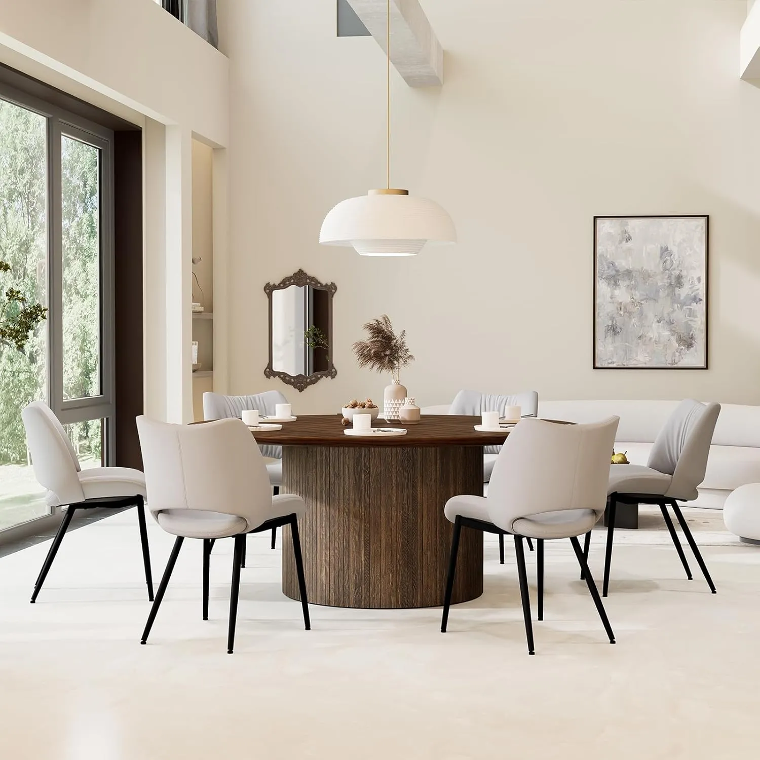 YOUTASTE Dining Chairs Set of 2 Modern Kitchen Dining Room Chair Armless Faux Leather Dinner Chair with Curved Backrest,Metal Legs and Padded Seat Gray