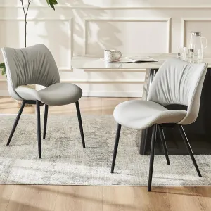 YOUTASTE Dining Chairs Set of 2 Modern Kitchen Dining Room Chair Armless Faux Leather Dinner Chair with Curved Backrest,Metal Legs and Padded Seat Gray