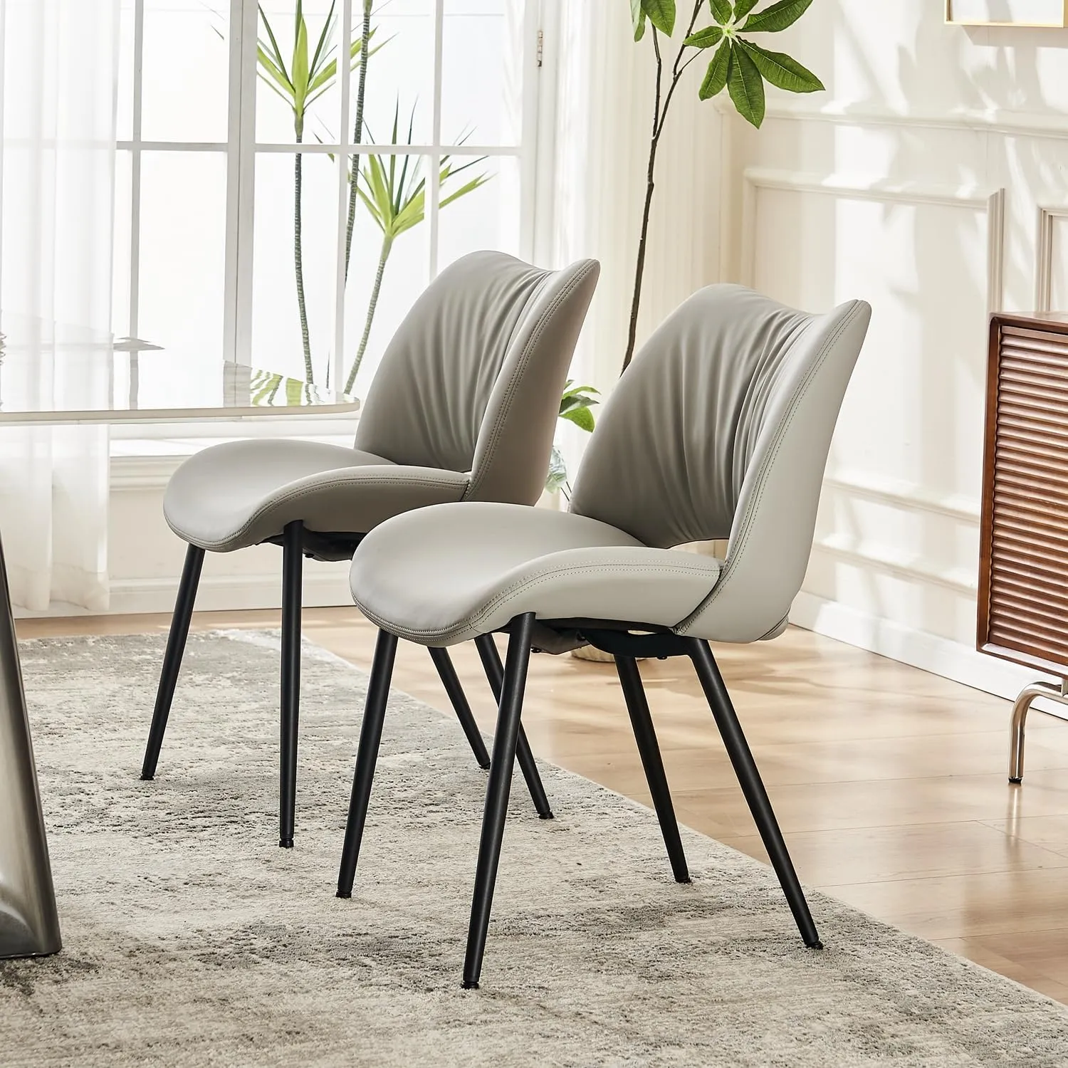 YOUTASTE Dining Chairs Set of 2 Modern Kitchen Dining Room Chair Armless Faux Leather Dinner Chair with Curved Backrest,Metal Legs and Padded Seat Gray