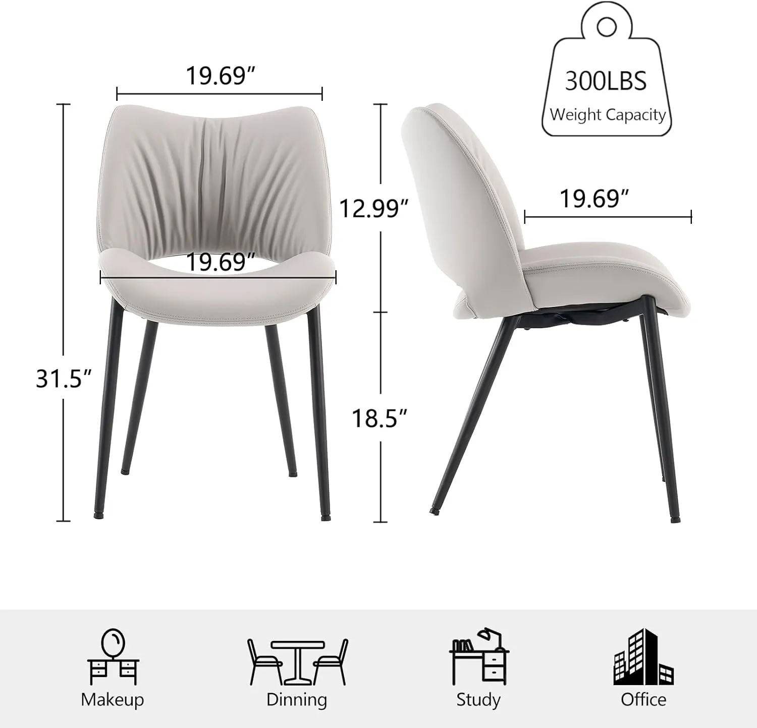 YOUTASTE Dining Chairs Set of 2 Modern Kitchen Dining Room Chair Armless Faux Leather Dinner Chair with Curved Backrest,Metal Legs and Padded Seat Gray