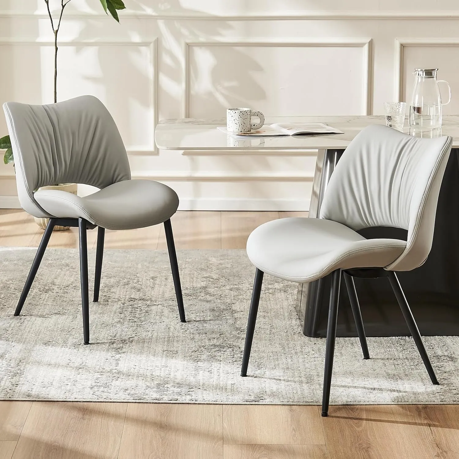 YOUTASTE Dining Chairs Set of 2 Modern Kitchen Dining Room Chair Armless Faux Leather Dinner Chair with Curved Backrest,Metal Legs and Padded Seat Gray