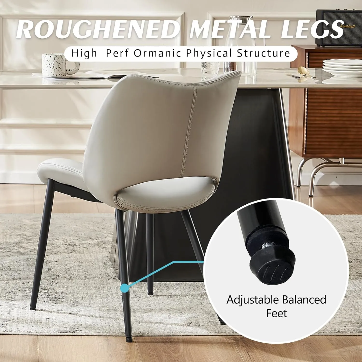 YOUTASTE Dining Chairs Set of 2 Modern Kitchen Dining Room Chair Armless Faux Leather Dinner Chair with Curved Backrest,Metal Legs and Padded Seat Gray