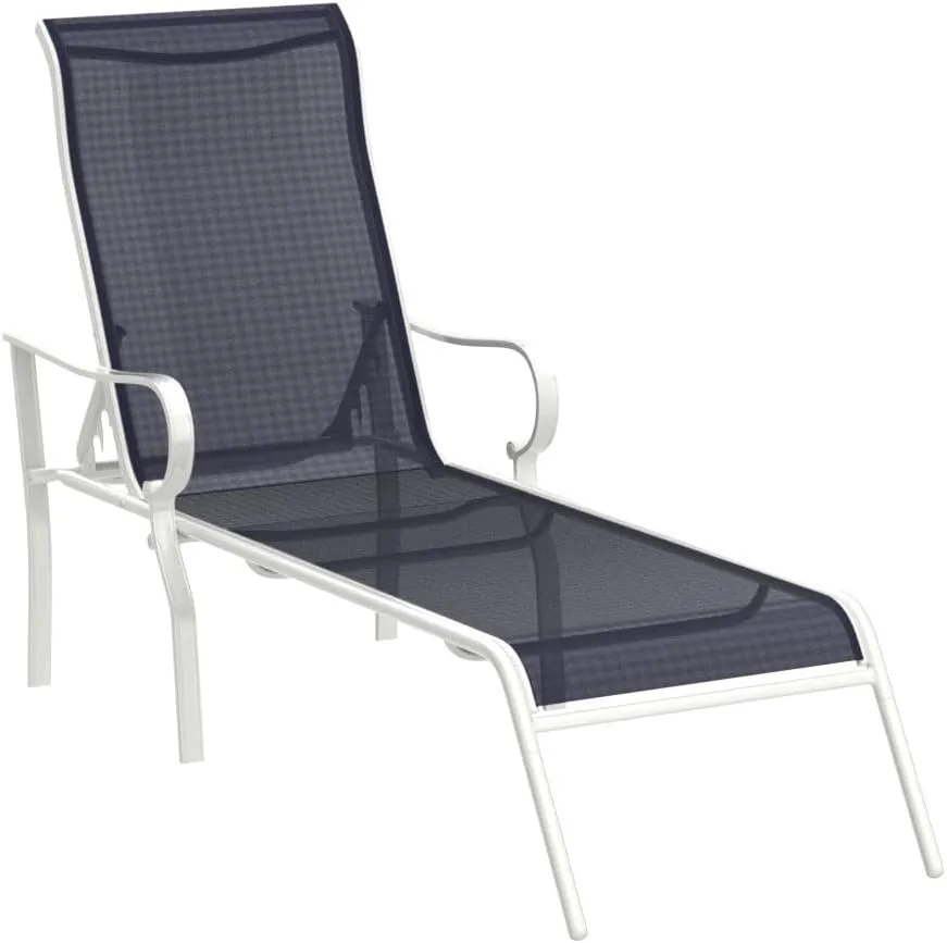yoyomax Chaise Lounge Outdoor w/Adjustable Back in 5 Reclining Levels, Sturdy Metal Frame, Sunbathing Chair for Beach, Yard, Balcony, Poolside, Dark Blue