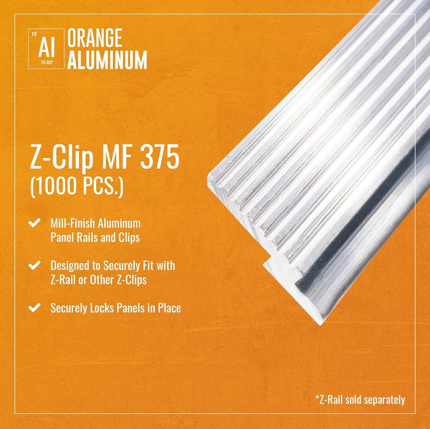 Z-Clip 375 Panel Clips - Heavy-Duty Mill Finish Aluminum Clips for Hanging, French Cleat for Wall Hanging Signs & Shelves, Speaker Wall Mount and Picture Hanging Hardware - Made in USA
