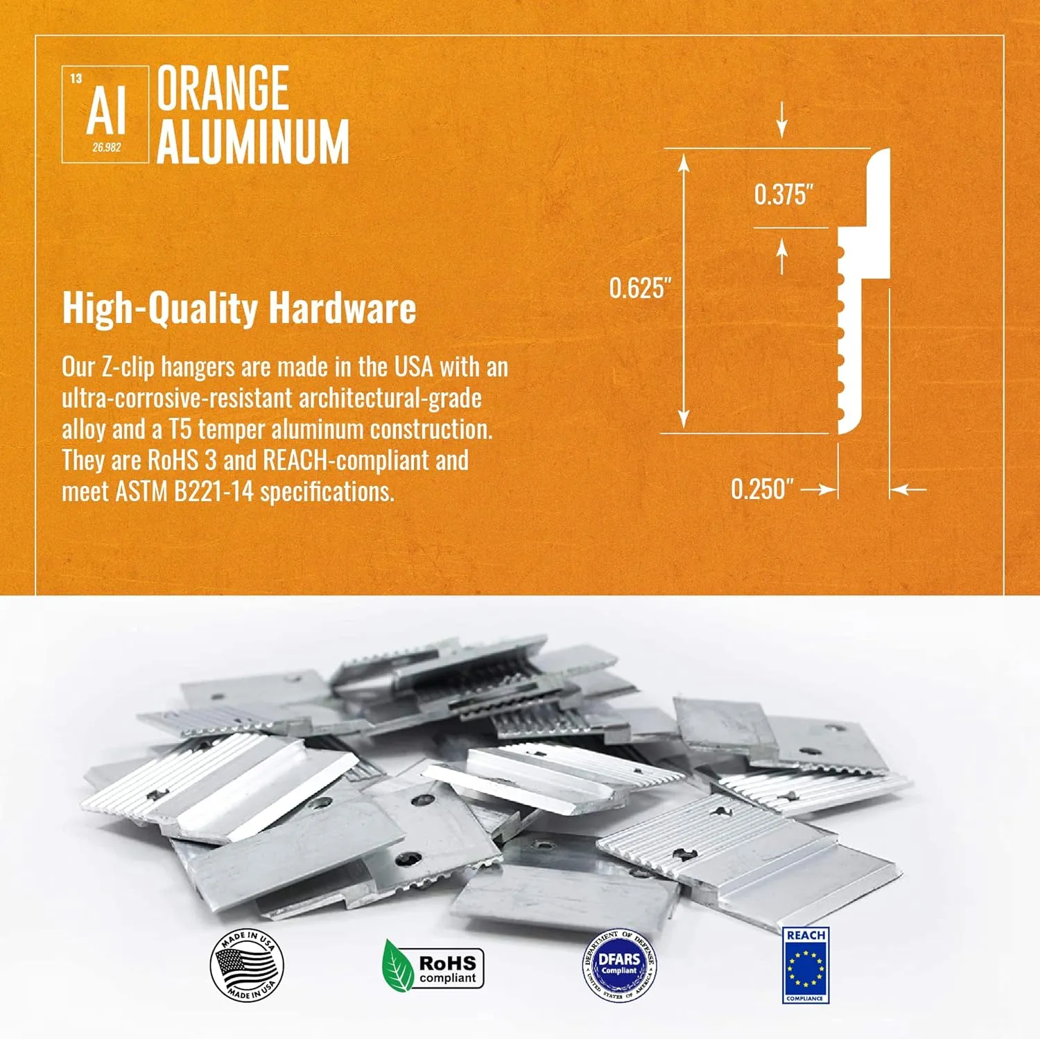 Z-Clip 375 Panel Clips - Heavy-Duty Mill Finish Aluminum Clips for Hanging, French Cleat for Wall Hanging Signs & Shelves, Speaker Wall Mount and Picture Hanging Hardware - Made in USA