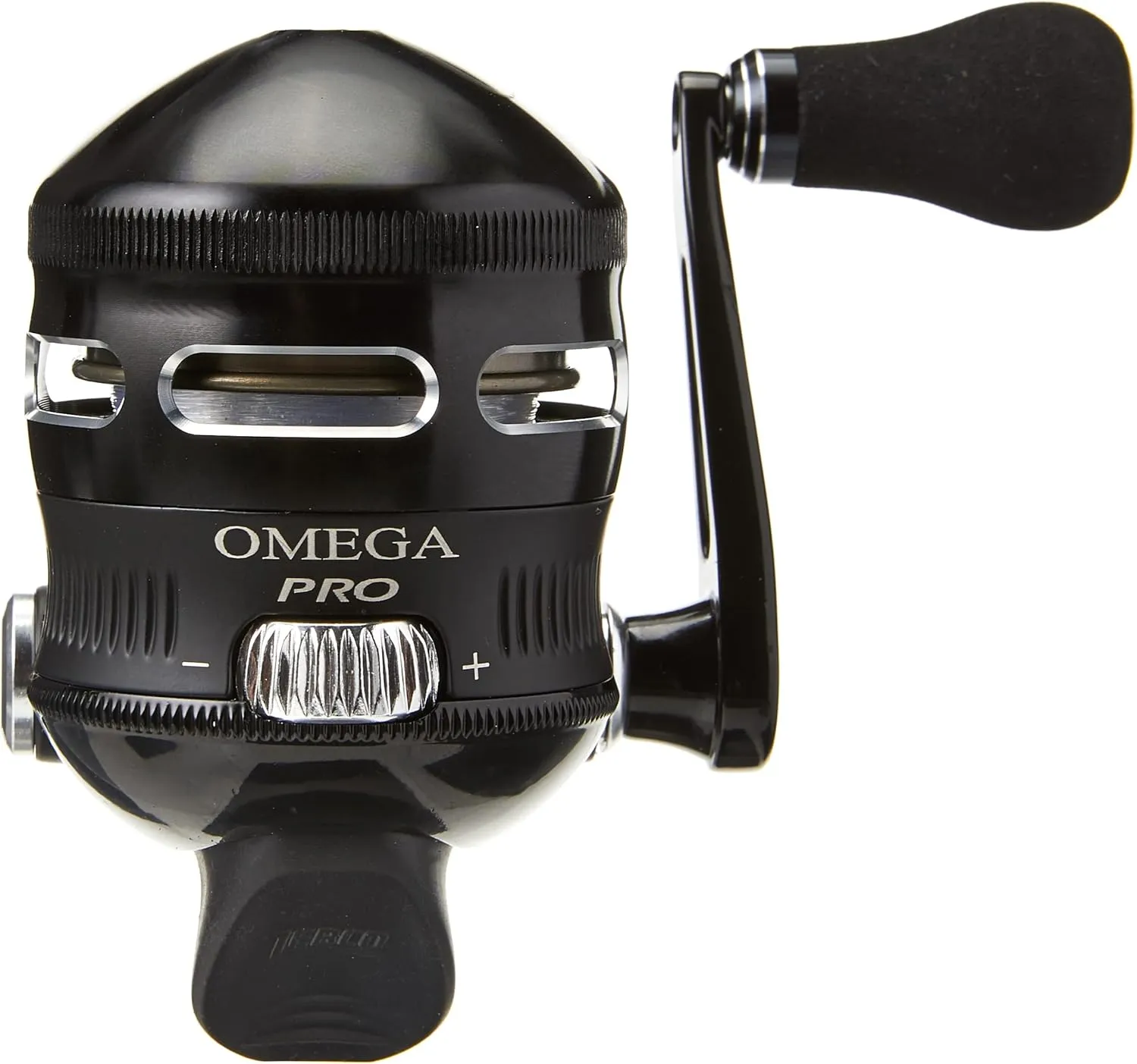 Zebco Omega Pro Spincast Fishing Reel, Dual Ceramic Pick-up Pins, Solid-Brass Pinion Gear, GlideLine ll Line Retrieval System, Pre-Spooled, Black