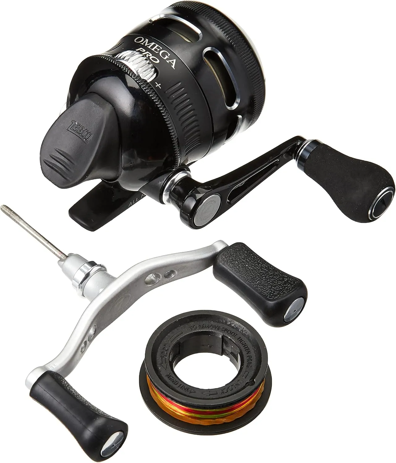 Zebco Omega Pro Spincast Fishing Reel, Dual Ceramic Pick-up Pins, Solid-Brass Pinion Gear, GlideLine ll Line Retrieval System, Pre-Spooled, Black