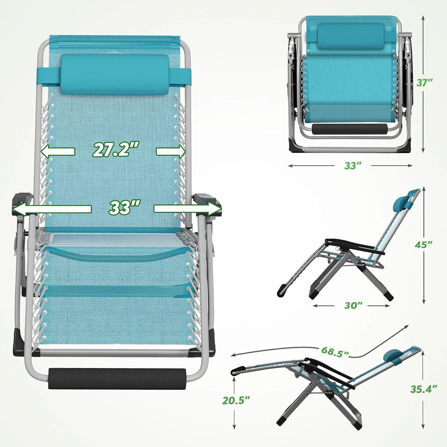 ZENPETIO Oversized Zero Gravity Chair, 33In XXL Zero Gravity Recliner Lounge Chair, Anti Gravity Chair for Indoor and Outdoor, Reclining Camping Chair for Lawn and Patio w/Cushion and Footrest, 500LBS