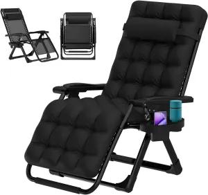 ZENPETIO Zero Gravity Lounge Chair, Outdoor Recliner Chair w/Detachable Cushion Cup Holder and Pillow, Portable Folding Anti Gravity Reclining Chair for Outdoor Camping Patio Lawn Pool, Black