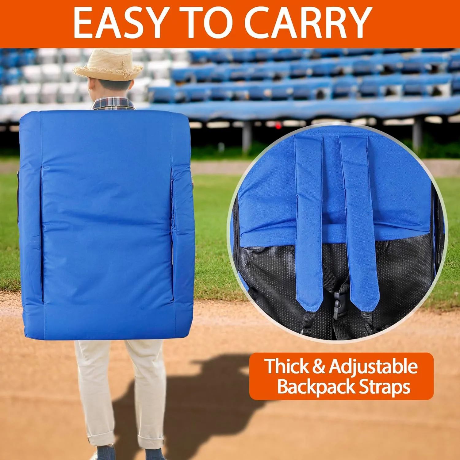 ZENY Folding Stadium Seat with Back Support, 20.5'' / 25'' Reclining Bleacher Seat Chairs with Back and Cushion, Portable Sport Events Stadium Chairs with Backrest