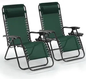 Zero Gravity Chair, 350 lbs Capacity, Reclining Folding Outdoor Chairs with Adjustable Headrest & Cup Holder, Anti - Gravity Loungers for Backyard, Patio, Lawn, Poolside (Forest Green)