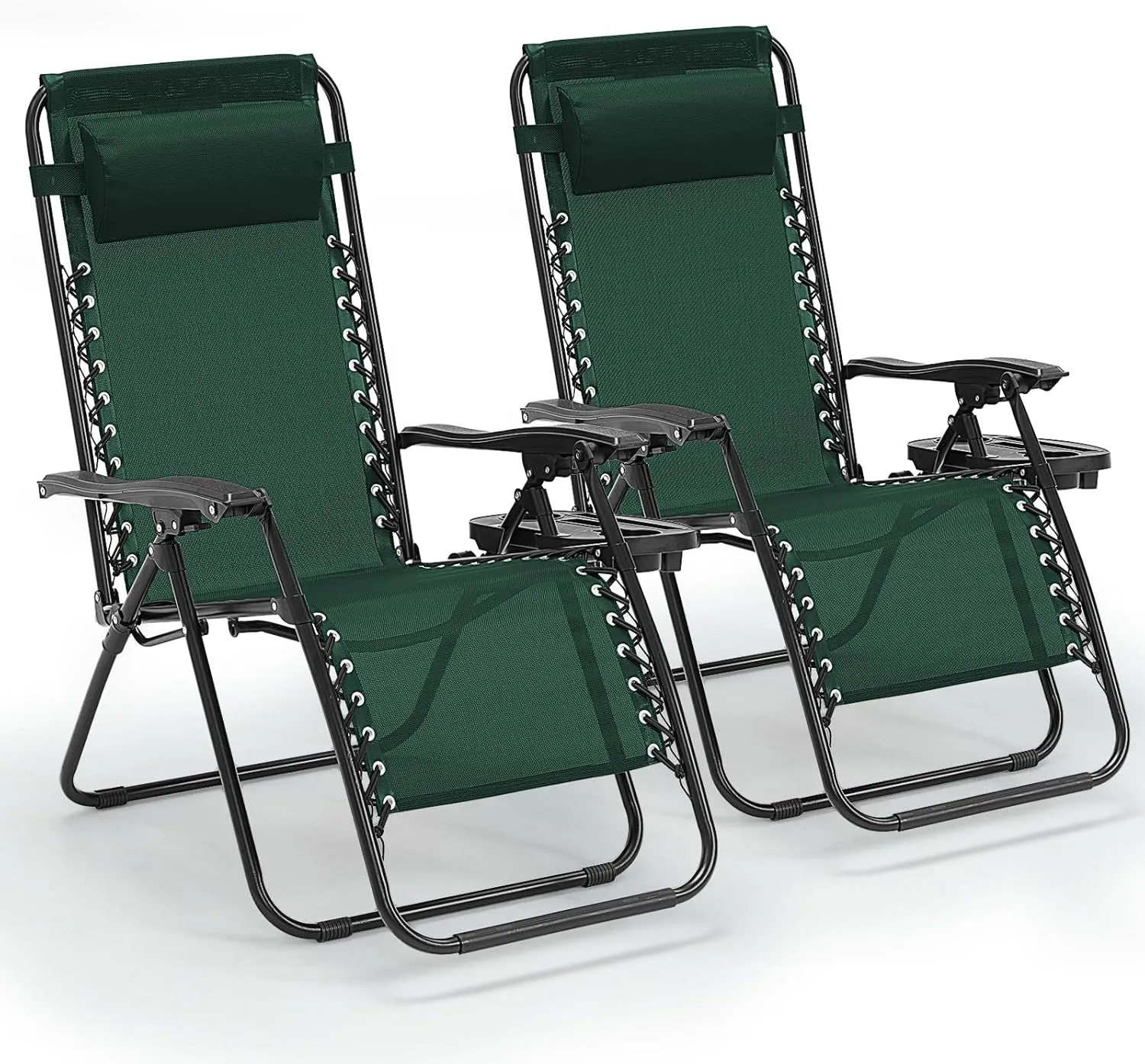 Zero Gravity Chair, 350 lbs Capacity, Reclining Folding Outdoor Chairs with Adjustable Headrest & Cup Holder, Anti - Gravity Loungers for Backyard, Patio, Lawn, Poolside (Forest Green)