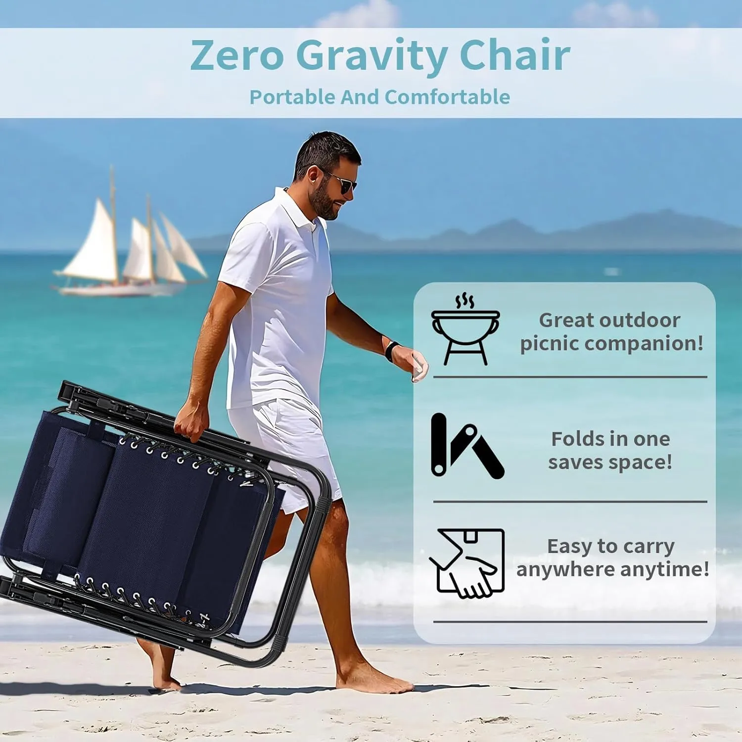Zero Gravity Chairs Set of 2, 350lbs Capacity Folding Outdoor Patio Recliner with Adjustable Headrest & Cup Holder, Anti Gravity Chair for Backyard, Poolside & Lawn (Blue)