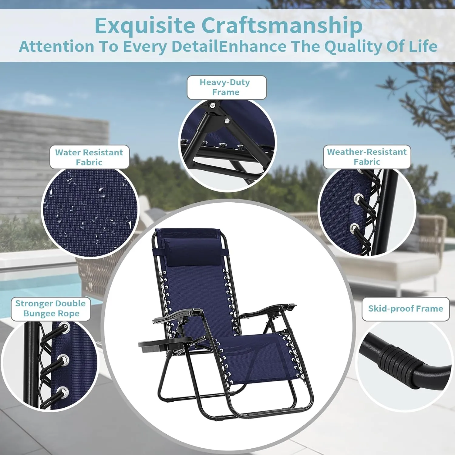 Zero Gravity Chairs Set of 2, 350lbs Capacity Folding Outdoor Patio Recliner with Adjustable Headrest & Cup Holder, Anti Gravity Chair for Backyard, Poolside & Lawn (Blue)