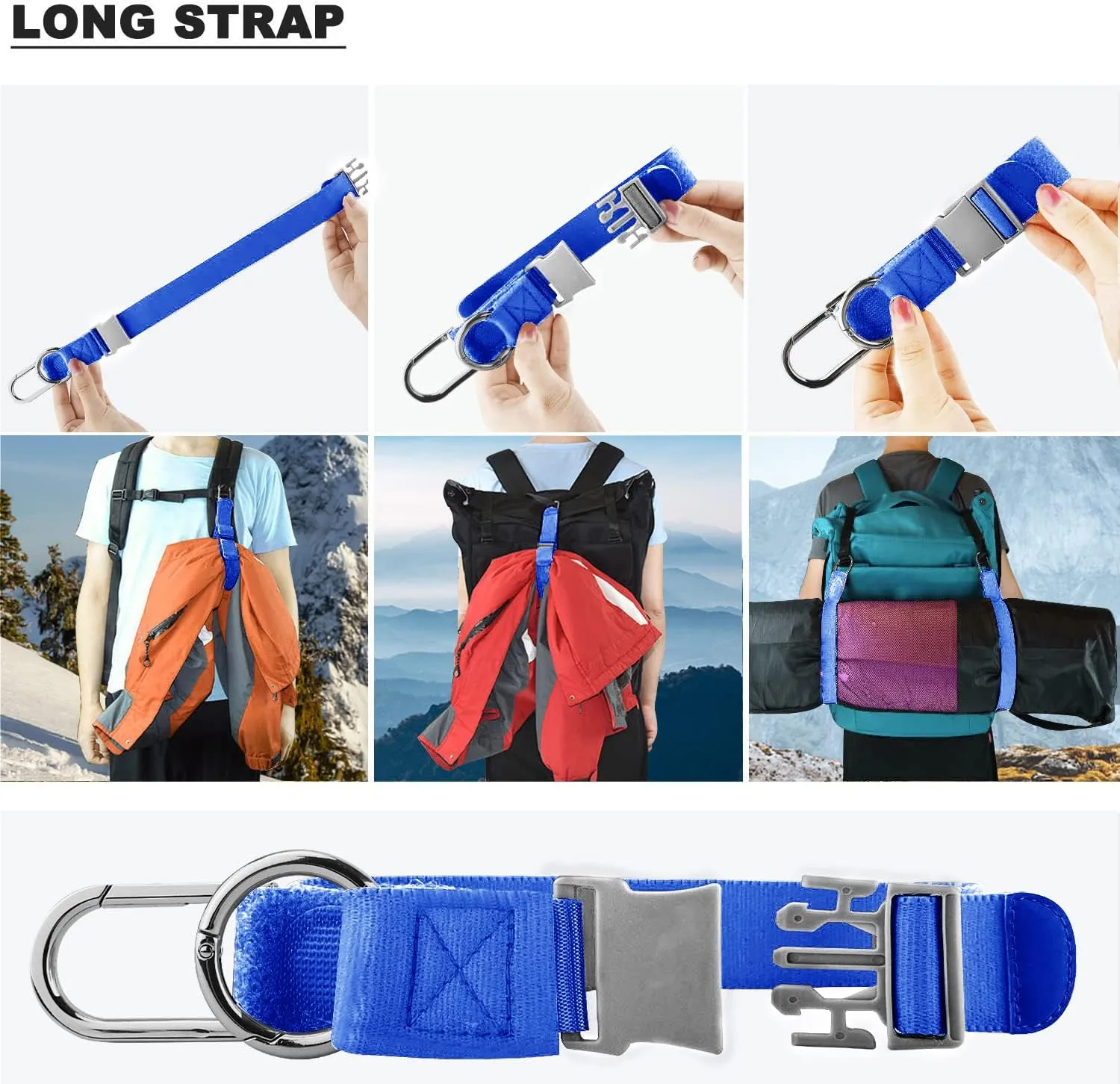 ZINZ Elastic Jacket Gripper Travel Strap with D-Ring Hooks and Buckle, Suitcase Straps Belts Travel Accessories, Makes Your Hands Free