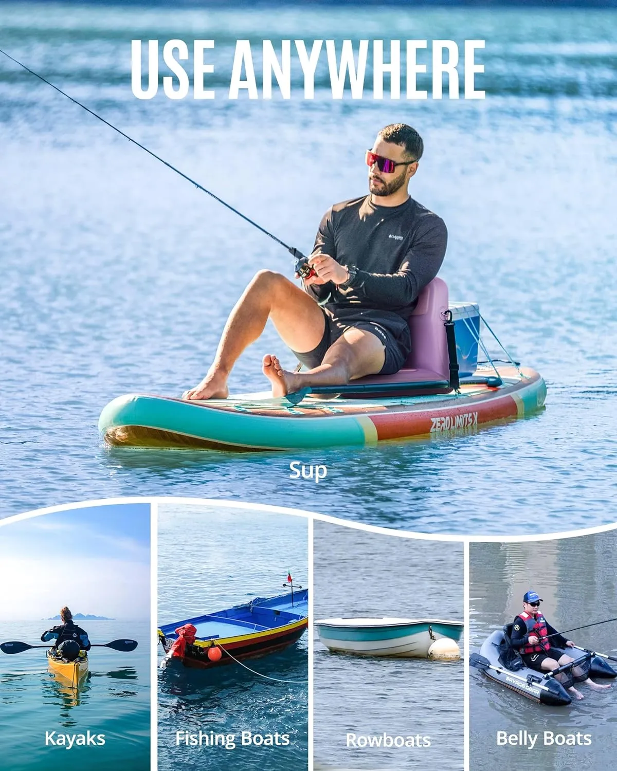 ZLX Paddle Board Seat with Back Support, Portable Kayak Seat, Air Pump Included, Universal Inflatable Seat for Adults, Foldable Ergonomic Design, Easy Fix for Outdoor Fishing/Kayaking/Camping