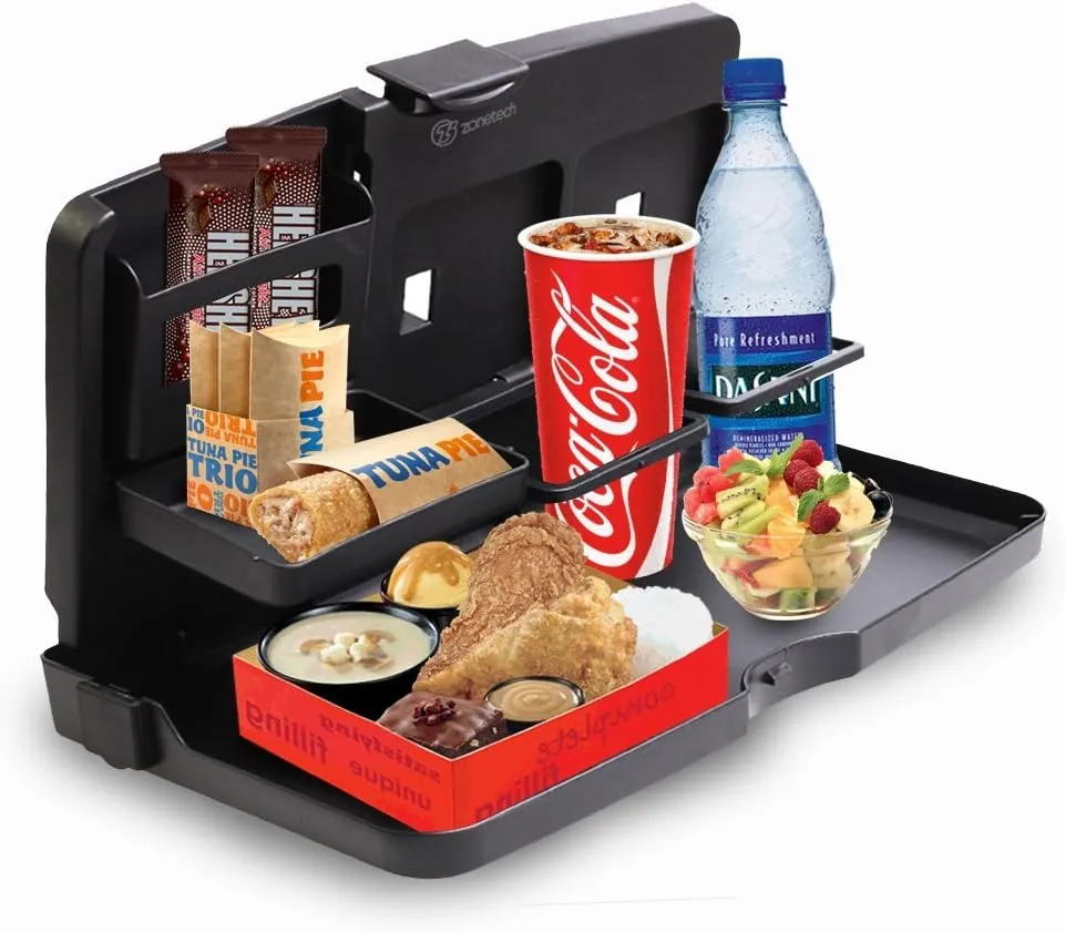 ZONETECH Multi-Functional Portable Foldable Car Backseat Tray Desk - Black Vehicle Table for Food, Meal, Snack, Laptop - Stay Organized When on The Go (1-Pack)